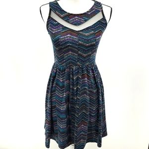 Xhilaration Chevron Dress With Mesh Cutout Size S